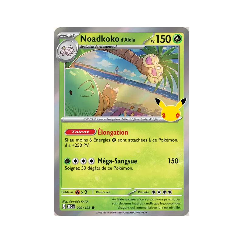 Carte Pokémon Noadkoko d'Alola 002/128 Commune 30ᵉ Anniversaire