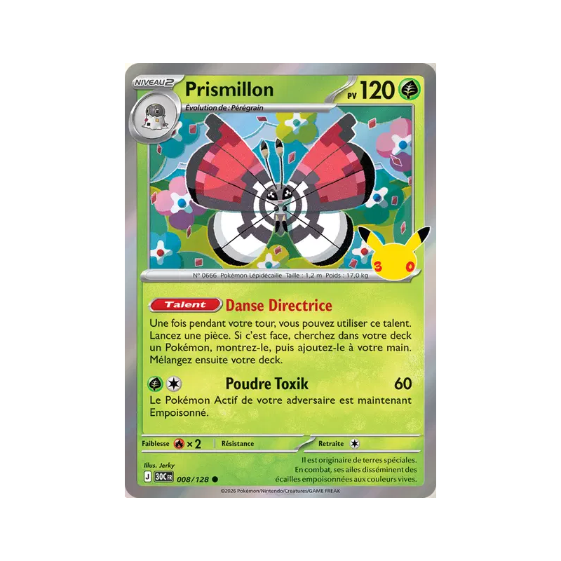 Carte Pokémon Prismillon 008/128 Commune 30ᵉ Anniversaire