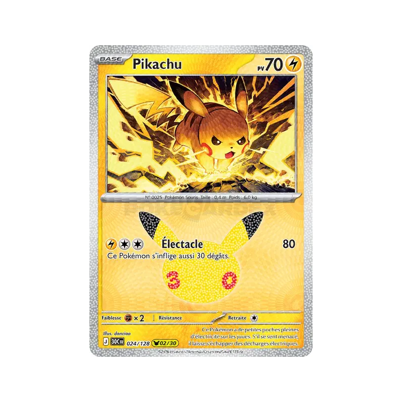Carte Pokémon Pikachu 024/128 Sans rareté 30ᵉ Anniversaire