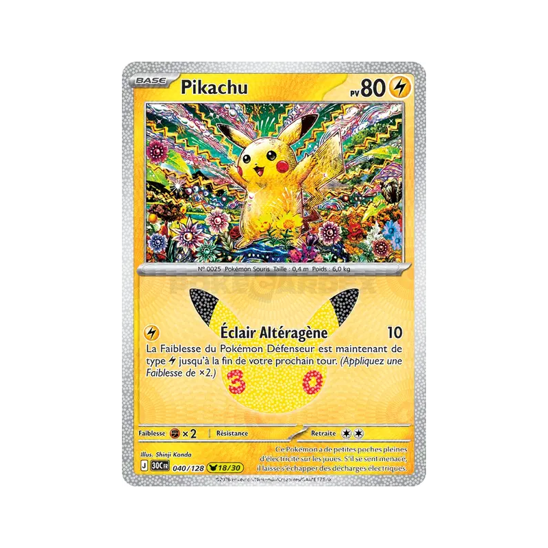 Carte Pokémon Pikachu 040/128 Sans rareté 30ᵉ Anniversaire