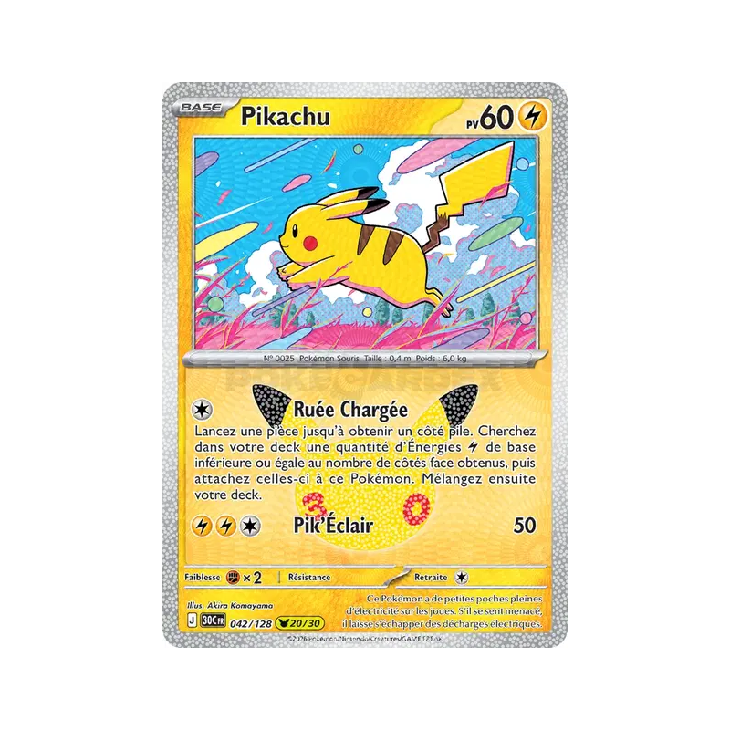 Carte Pokémon Pikachu 042/128 Sans rareté 30ᵉ Anniversaire