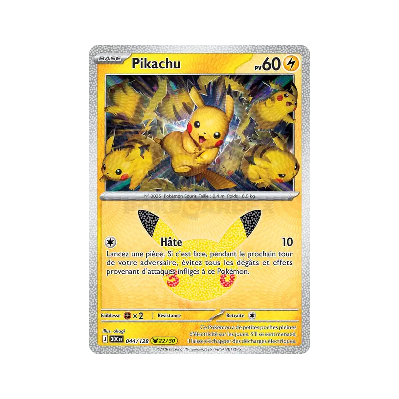 Carte Pokémon Pikachu 044/128 Sans rareté 30ᵉ Anniversaire