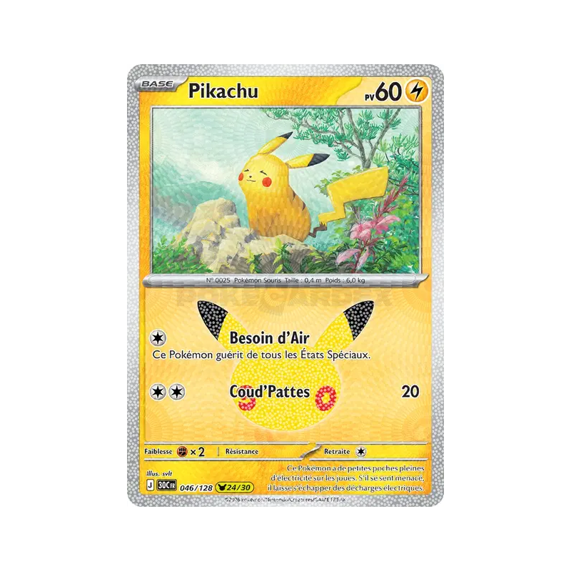 Carte Pokémon Pikachu 046/128 Sans rareté 30ᵉ Anniversaire