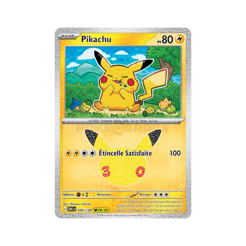 Carte Pokémon Pikachu 050/128 Sans rareté 30ᵉ Anniversaire