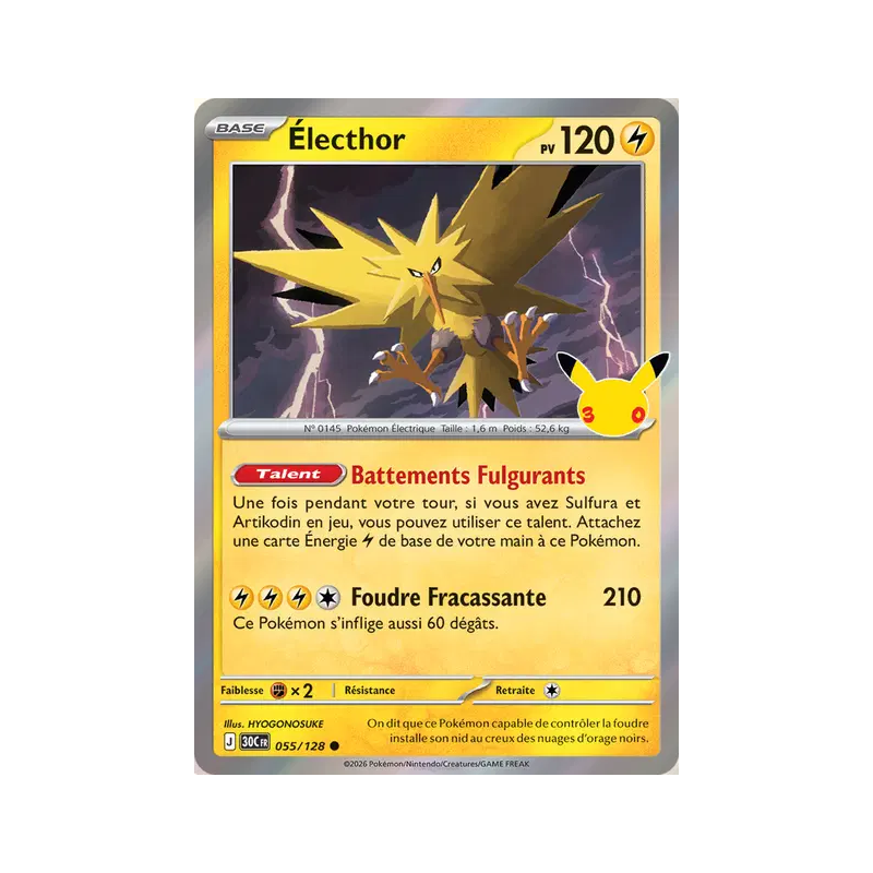 Carte Pokémon Électhor 055/128 Commune 30ᵉ Anniversaire