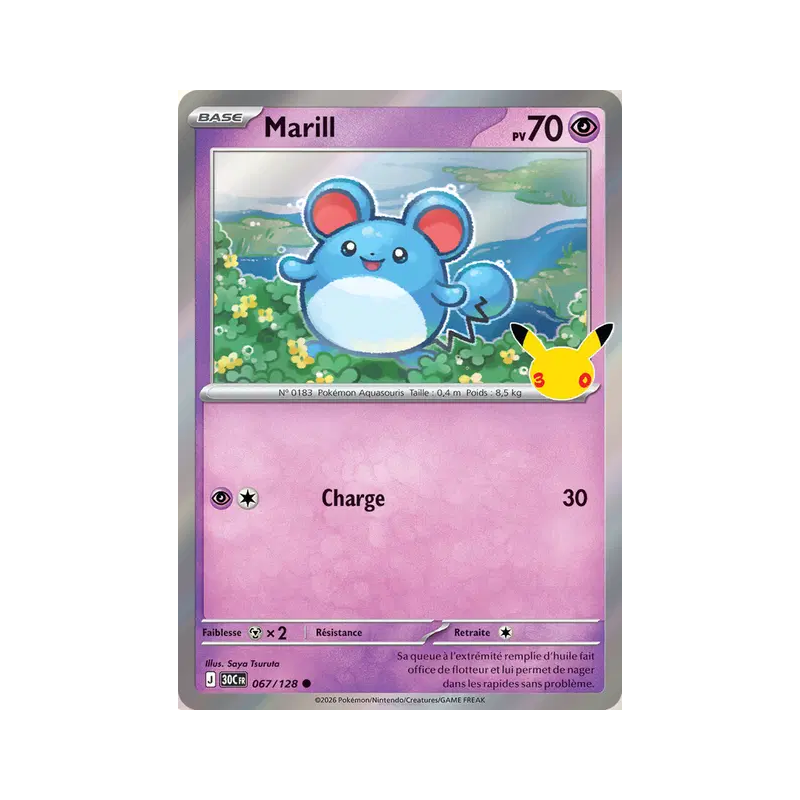 Carte Pokémon Marill 067/128 Commune 30ᵉ Anniversaire