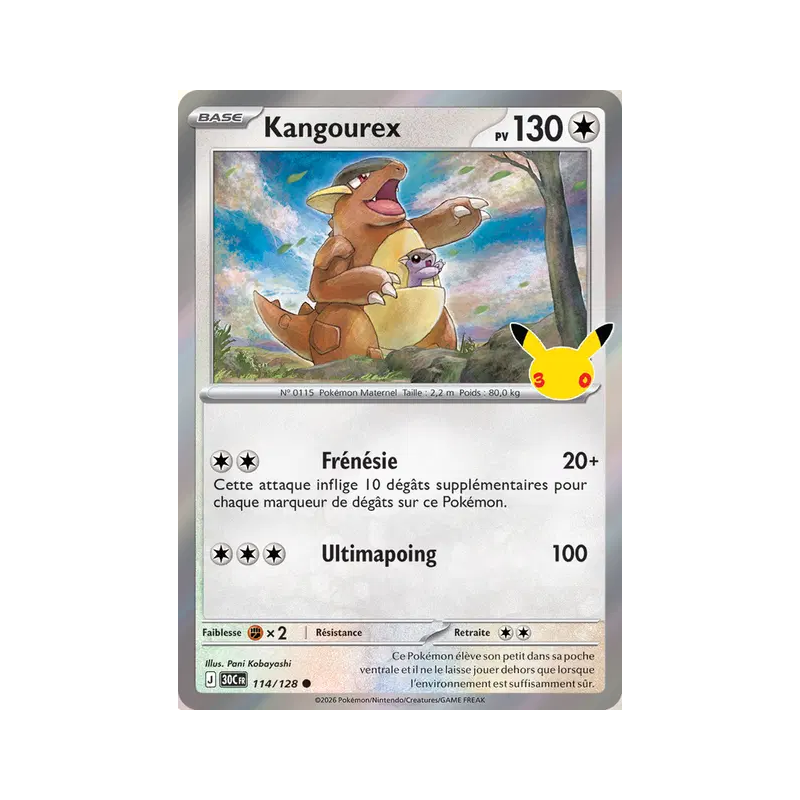 Carte Pokémon Kangourex 114/128 Commune 30ᵉ Anniversaire