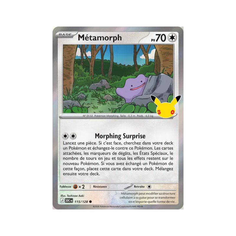 Carte Pokémon Métamorph 115/128 Commune 30ᵉ Anniversaire