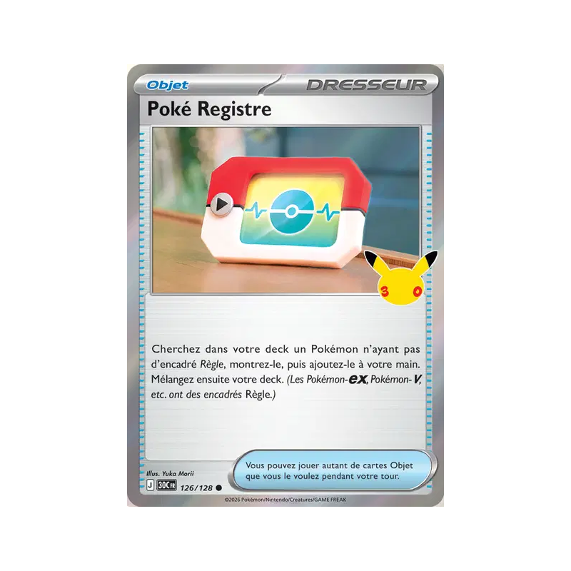 Carte Pokémon Poké Registre 126/128 Commune 30ᵉ Anniversaire