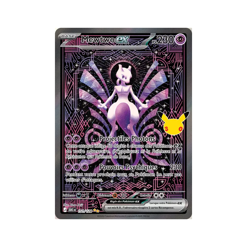 Carte Pokémon Mewtwo ex 151/128 Illustration Spéciale Rare 30ᵉ Anniversaire