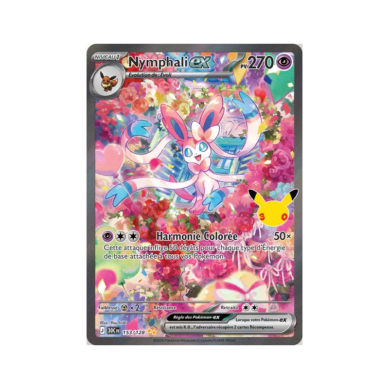 Carte Pokémon Nymphali ex 153/128 Illustration Spéciale Rare 30ᵉ Anniversaire