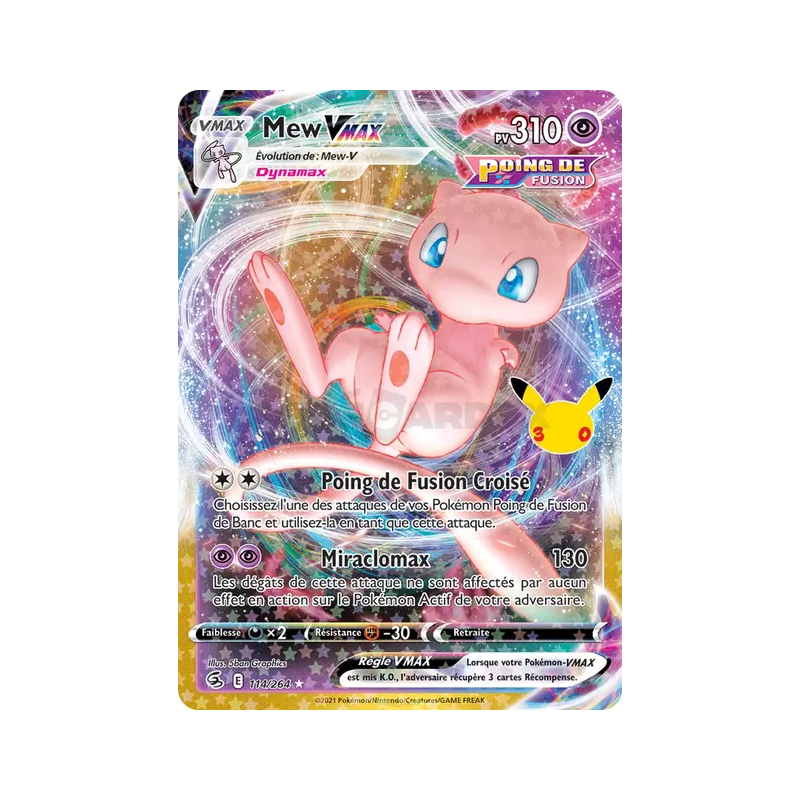 Carte Pokémon Mew-VMAX 114/264 Secrète 30ᵉ Anniversaire