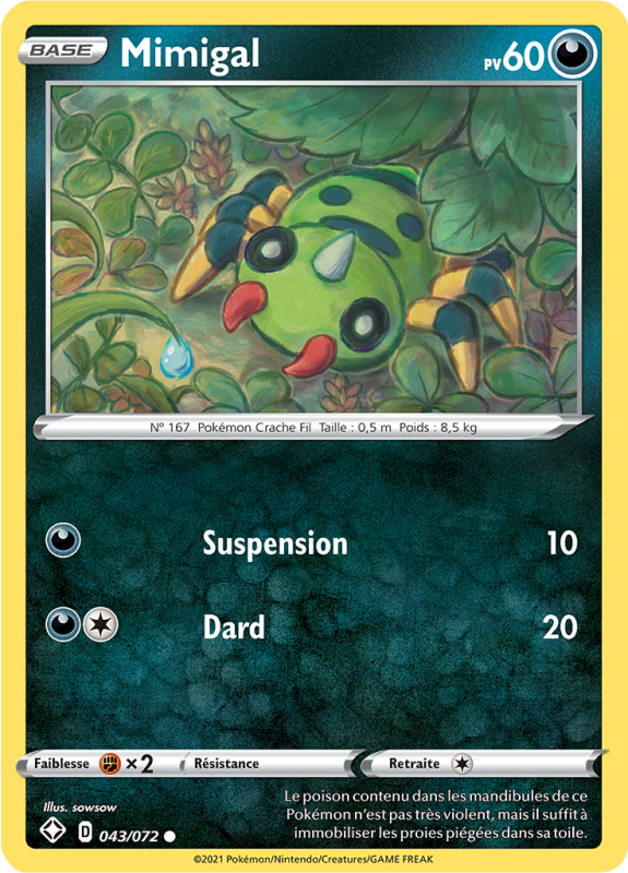 Carte Pokémon Mimigal 043/072 Commune Destinées Radieuses