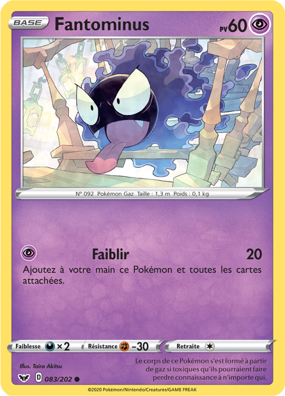 Carte Pokémon Fantominus 083/202 Commune Épée et Bouclier (JCC)