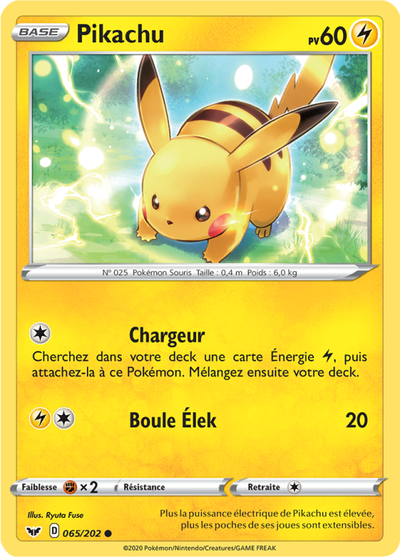Carte Pokémon Pikachu 065/202 Commune Épée et Bouclier (JCC)