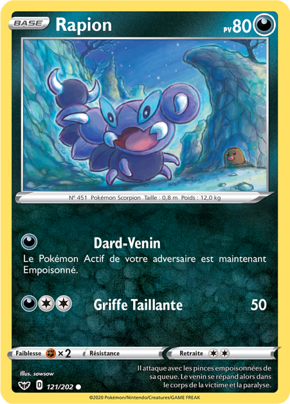 Carte Pokémon Rapion 121/202 Commune Épée et Bouclier (JCC)