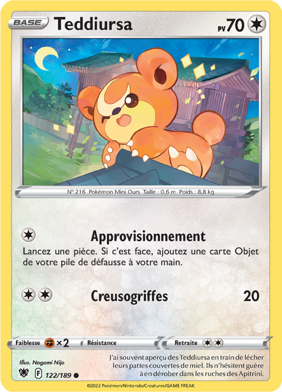 Carte Pokémon Teddiursa 122/189 Commune Astres Radieux