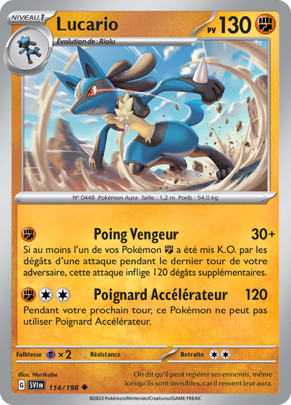 Carte Pokémon Lucario 114/198 Peu commune Écarlate et Violet (JCC)