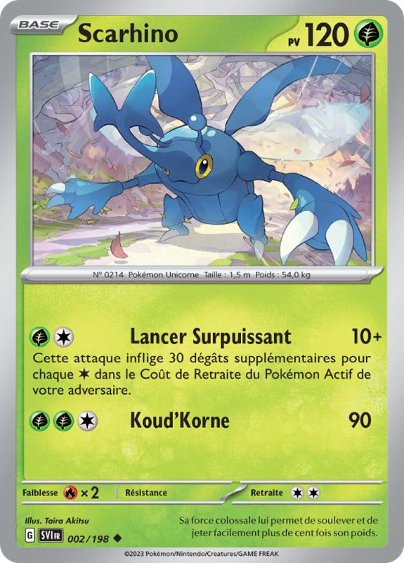 Carte Pokémon Scarhino 002/198 Peu commune Écarlate et Violet (JCC)