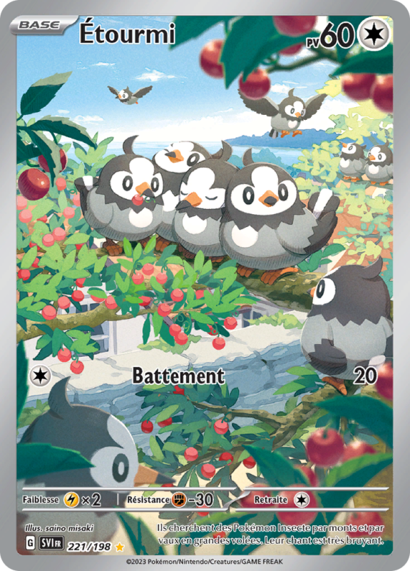 Carte Pokémon Étourmi 221/198 AR Écarlate et Violet (JCC)
