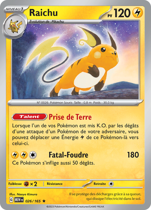 Carte Pokémon Raichu 026/165 Holographique 151