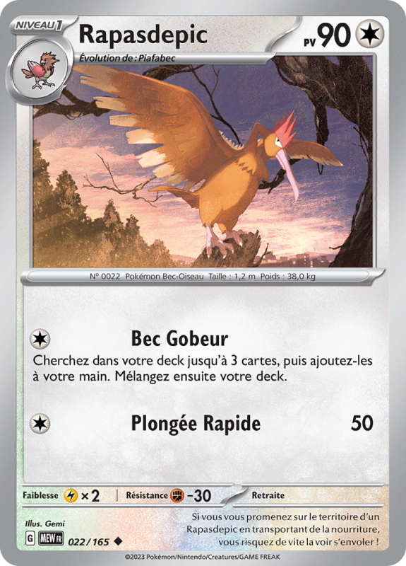 Carte Pokémon Rapasdepic 022/165 Peu commune 151