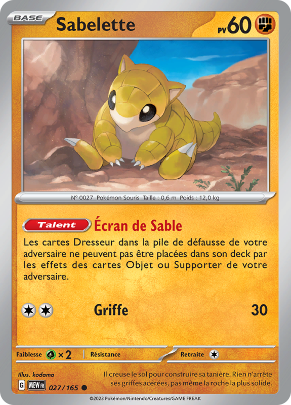 Carte Pokémon Sabelette 027/165 Commune 151
