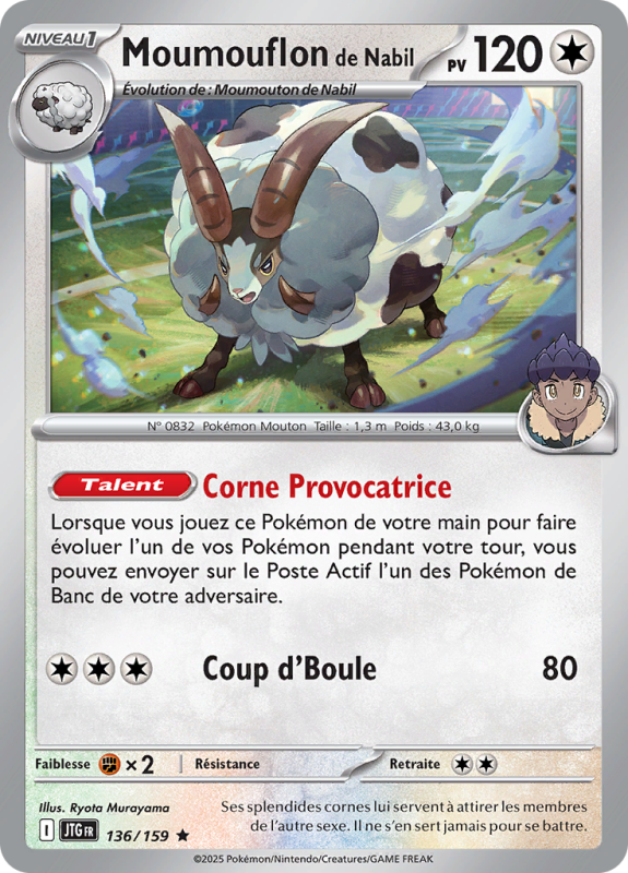 Carte Pokémon Moumouflon de Nabil 136/159 Holographique Aventures Ensemble