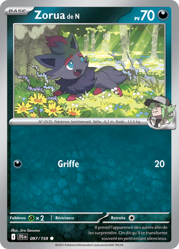 Carte Pokémon Zorua de N 097/159 Commune Aventures Ensemble