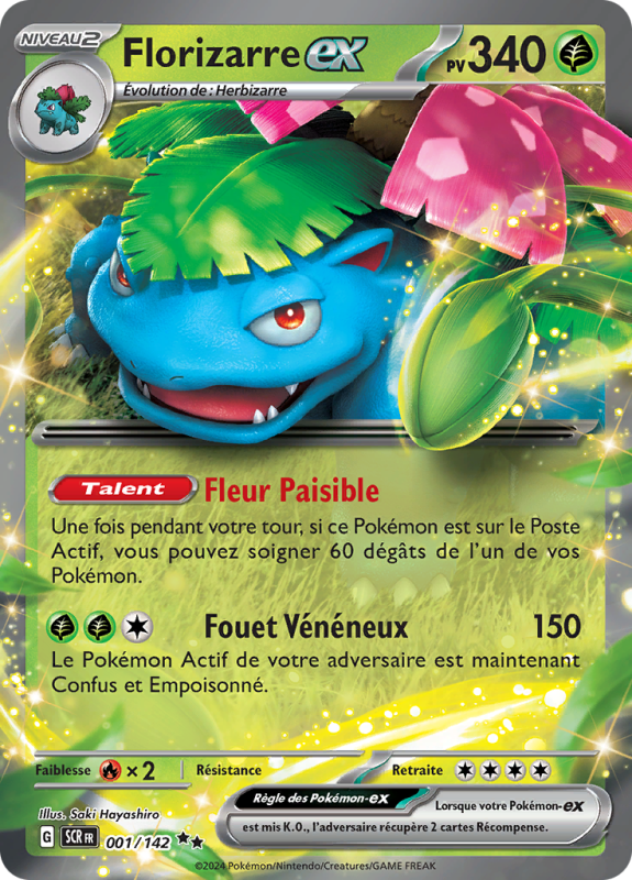 Carte Pokémon Florizarre-ex 001/142 Double rare Couronne Stellaire