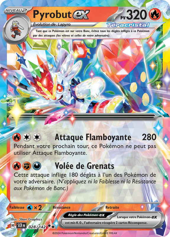 Carte Pokémon Pyrobut-ex 028/142 Double rare Couronne Stellaire