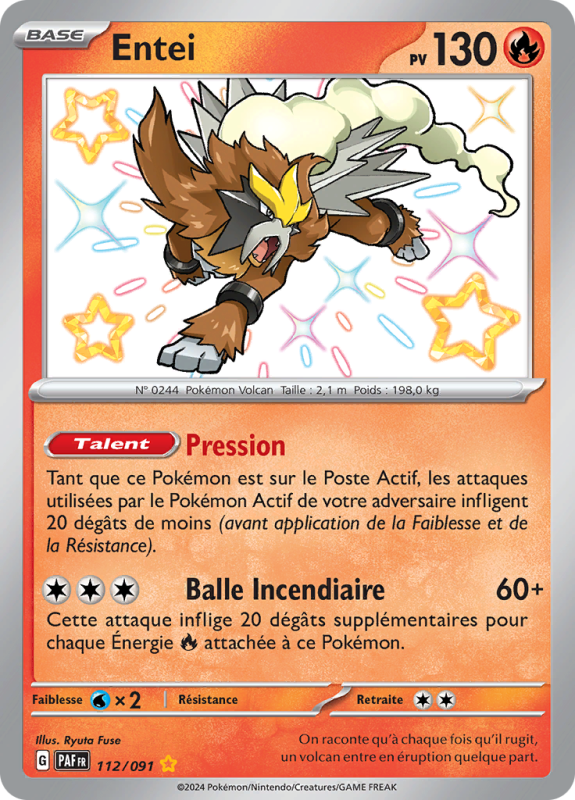 Carte Pokémon Entei 112/091 Shiny Destinées de Paldea