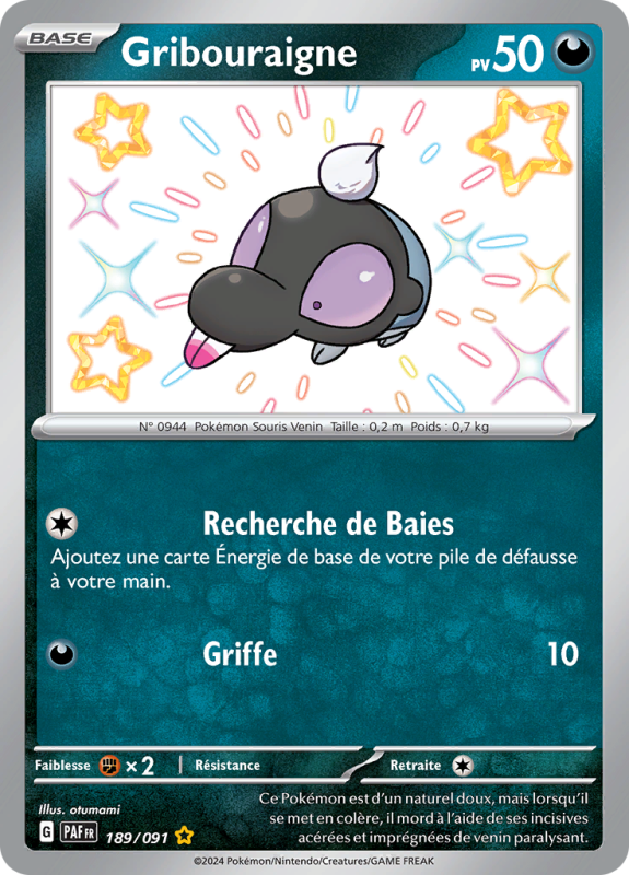 Carte Pokémon Gribouraigne 189/091 Shiny Destinées de Paldea