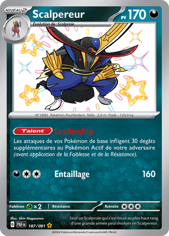 Carte Pokémon Scalpereur 187/091 Shiny Destinées de Paldea