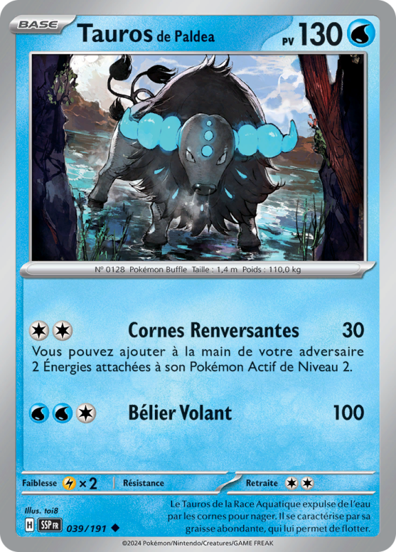 Carte Pokémon Tauros de Paldea 039/191 Peu commune Étincelles Déferlantes