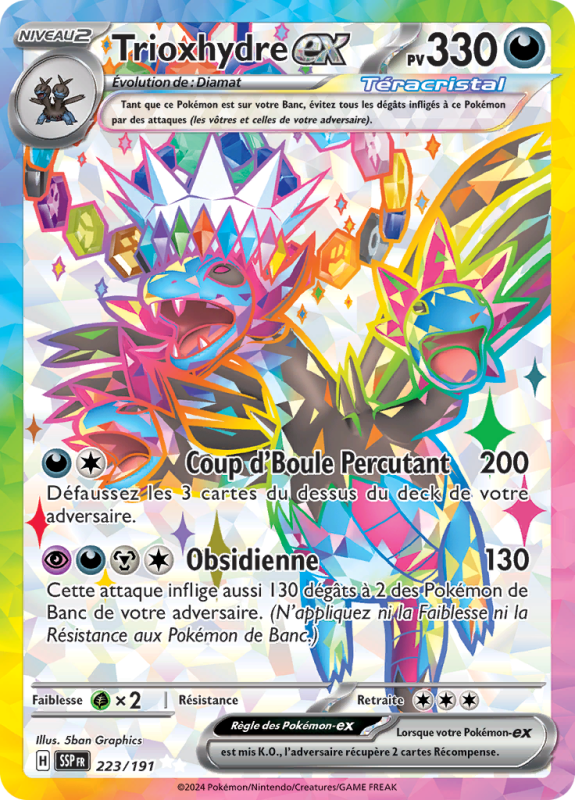Carte Pokémon Trioxhydre-ex 223/191 Ultra Rare Étincelles Déferlantes