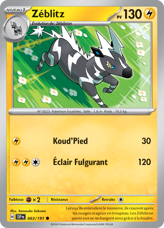 Carte Pokémon Zéblitz 063/191 Commune Étincelles Déferlantes