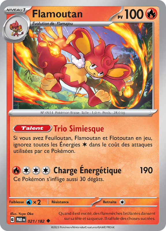 Carte Pokémon Flamoutan 021/182 Peu commune Faille Paradoxe