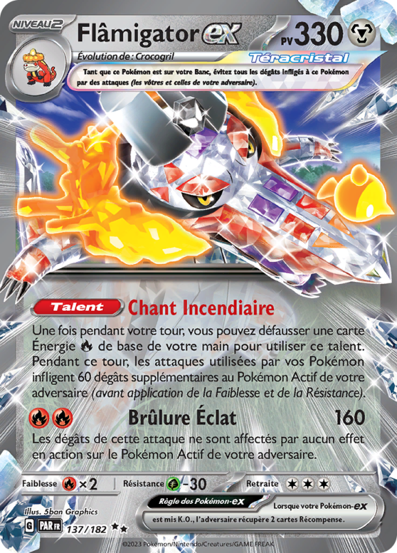 Carte Pokémon Flâmigator-ex 137/182 Double rare Faille Paradoxe