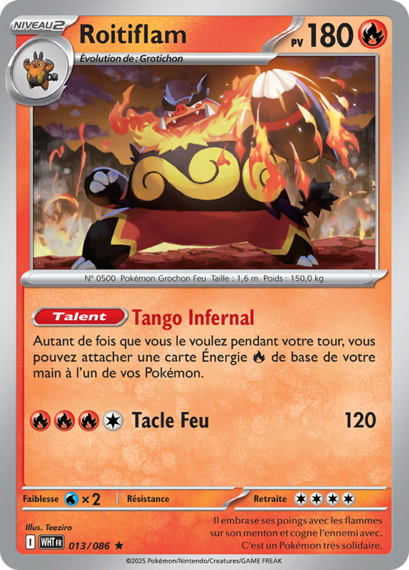 Carte Pokémon Roitiflam 013/086 Holographique Flamme Blanche