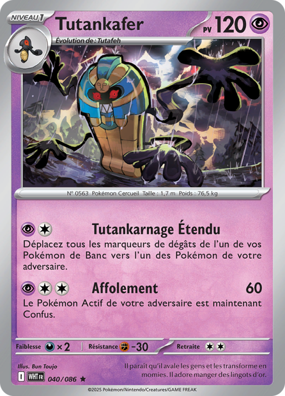 Carte Pokémon Tutankafer 040/086 Holographique Flamme Blanche