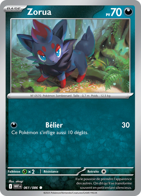 Carte Pokémon Zorua 061/086 Commune Flamme Blanche