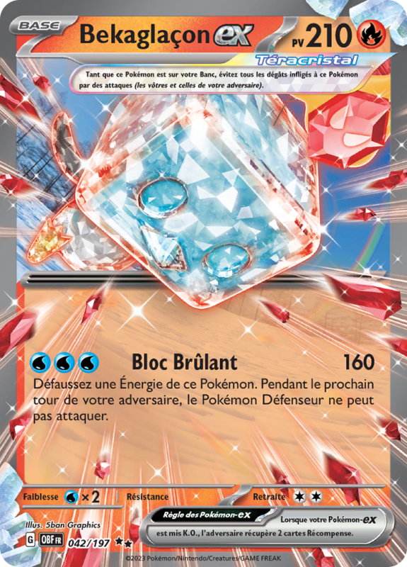 Carte Pokémon Bekaglaçon-ex 042/197 Double rare Flammes Obsidiennes