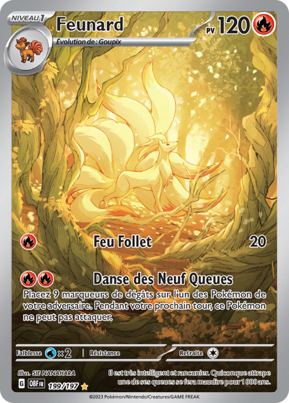Carte Pokémon Feunard 199/197 AR Flammes Obsidiennes