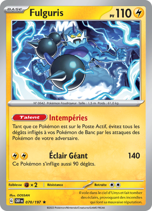 Carte Pokémon Fulguris 070/197 Holographique Flammes Obsidiennes