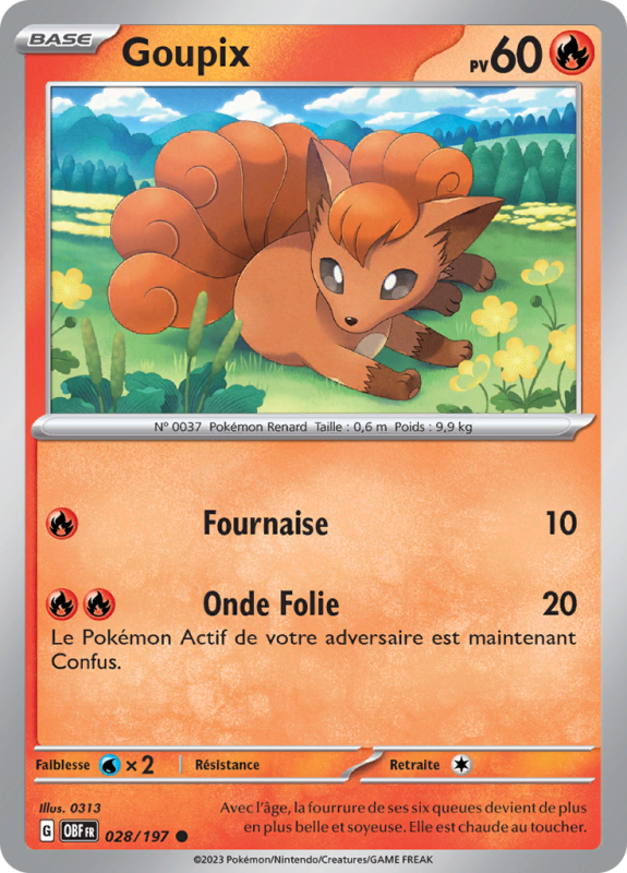 Carte Pokémon Goupix 028/197 Commune Flammes Obsidiennes