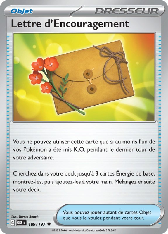 Carte Pokémon Lettre d'Encouragement 189/197 Peu commune Flammes Obsidiennes