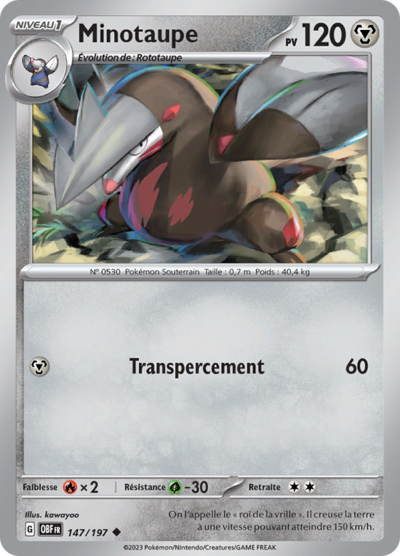 Carte Pokémon Minotaupe 147/197 Peu commune Flammes Obsidiennes