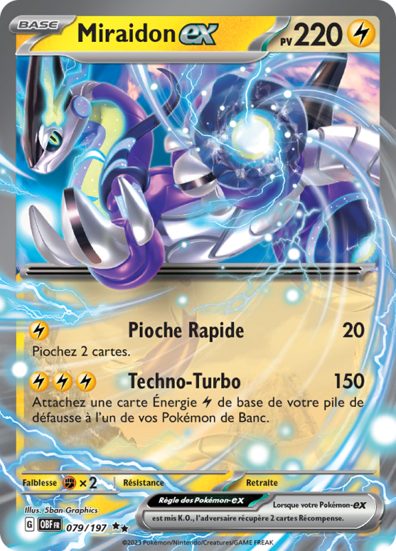 Carte Pokémon Miraidon-ex 079/197 Double rare Flammes Obsidiennes