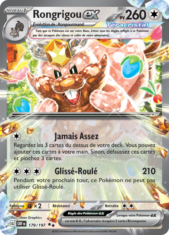 Carte Pokémon Rongrigou-ex 179/197 Double rare Flammes Obsidiennes
